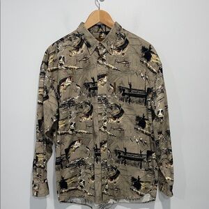 North River Outfitters long-sleeve cotton shirt all-over pattern men size Large